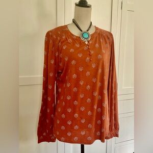 Rust Orange Printed Long Sleeve Tunic Top